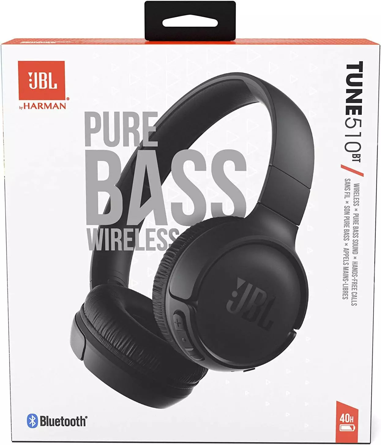 JBL Tune 510BT Wireless On-Ear Headphones with Purebass Sound – Black