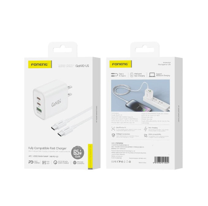 GaN10-UK 3-Port Fast Charger (65W) – A+C+C GaN Technology