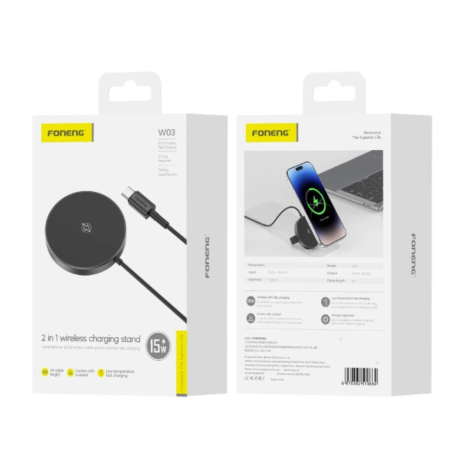 W03 Mini Magnetic Wireless Charger with Stand (15W | 1M Cable)