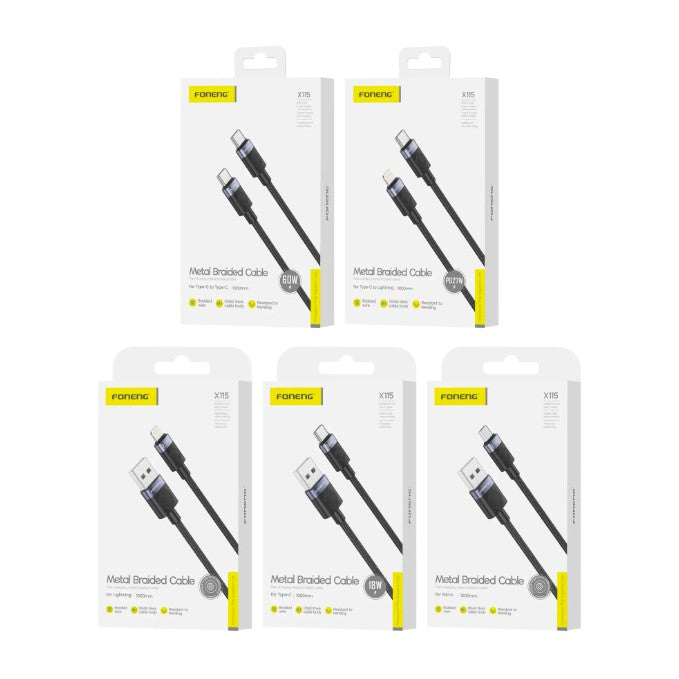 X115 1M Braided Cable with Metal Head (60W / 27W / 18W / 2.1A)
