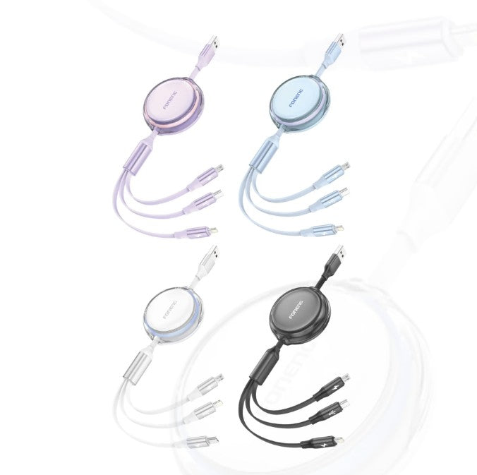 Cable plano retráctil 3 en 1 X113 de 1.1 m (2.1A + 2.4A + 3A)