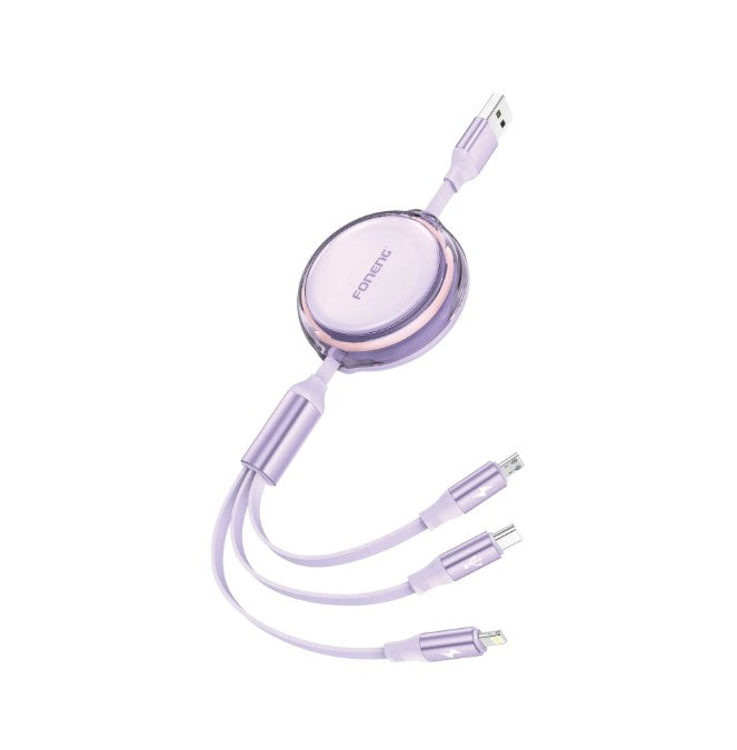 Cable plano retráctil 3 en 1 X113 de 1.1 m (2.1A + 2.4A + 3A)
