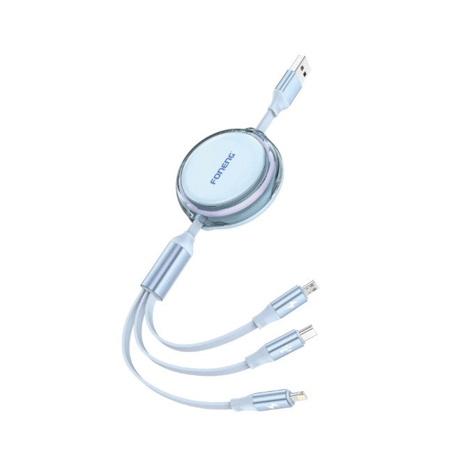 Cable plano retráctil 3 en 1 X113 de 1.1 m (2.1A + 2.4A + 3A)