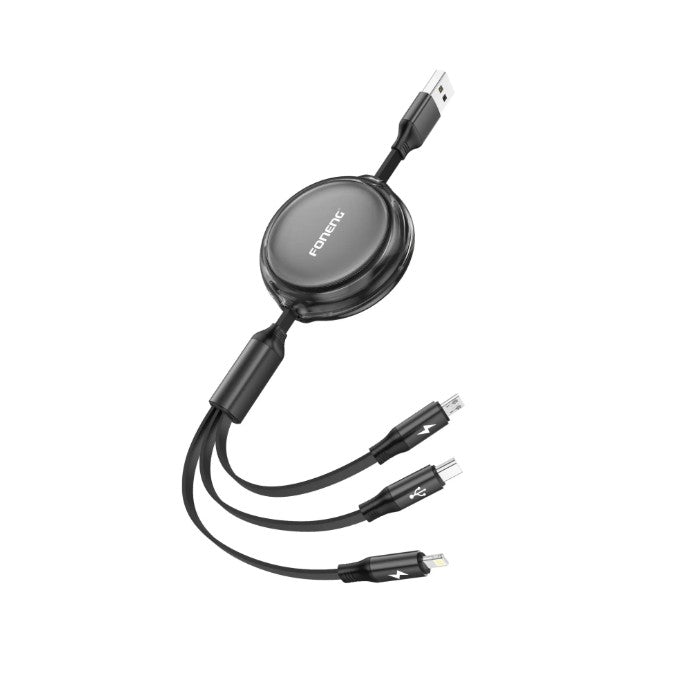 Cable plano retráctil 3 en 1 X113 de 1.1 m (2.1A + 2.4A + 3A)