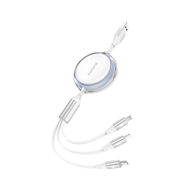 Cable plano retráctil 3 en 1 X113 de 1.1 m (2.1A + 2.4A + 3A)