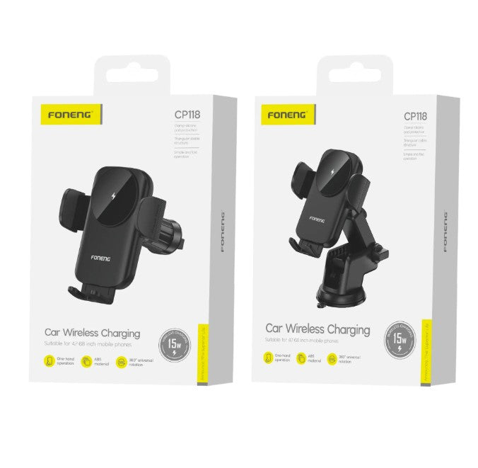 Soporte para teléfono de coche con carga inalámbrica CP118 (15 W) (montaje en rejilla de ventilación / consola central)