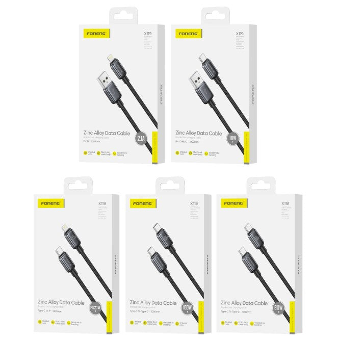 Cable de carga rápida trenzado X119 de aleación de zinc de 1 m (100 W)